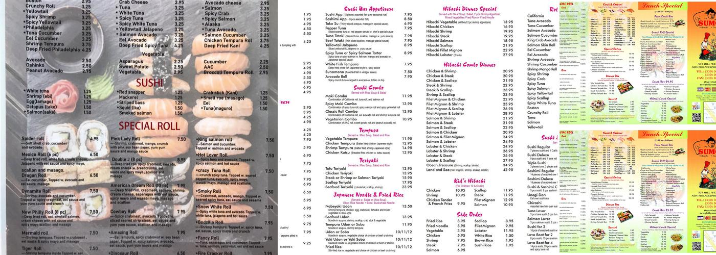 Sumo Hibachi Sushi Menu