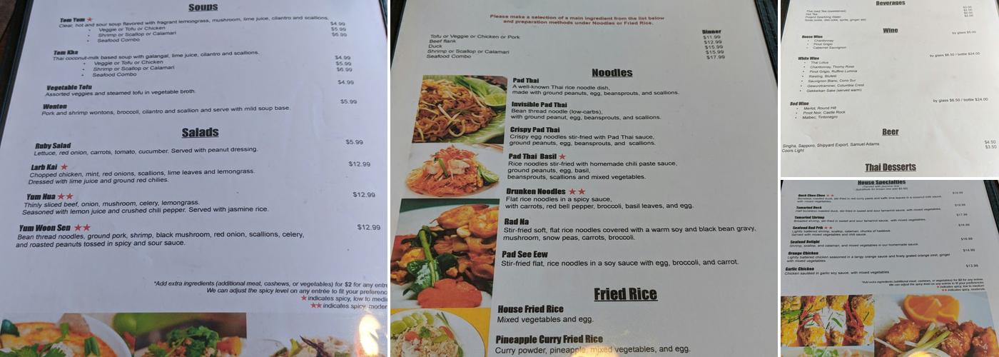 Ruby Thailand Cuisine Menu