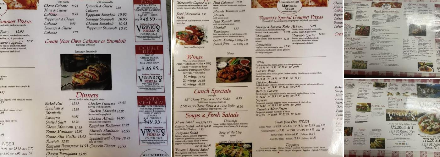 Vesuvio's Pizzeria Menu