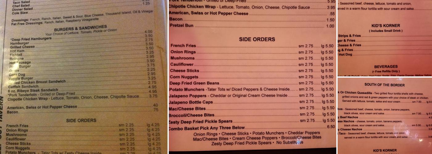 Deep Cut Tavern Menu