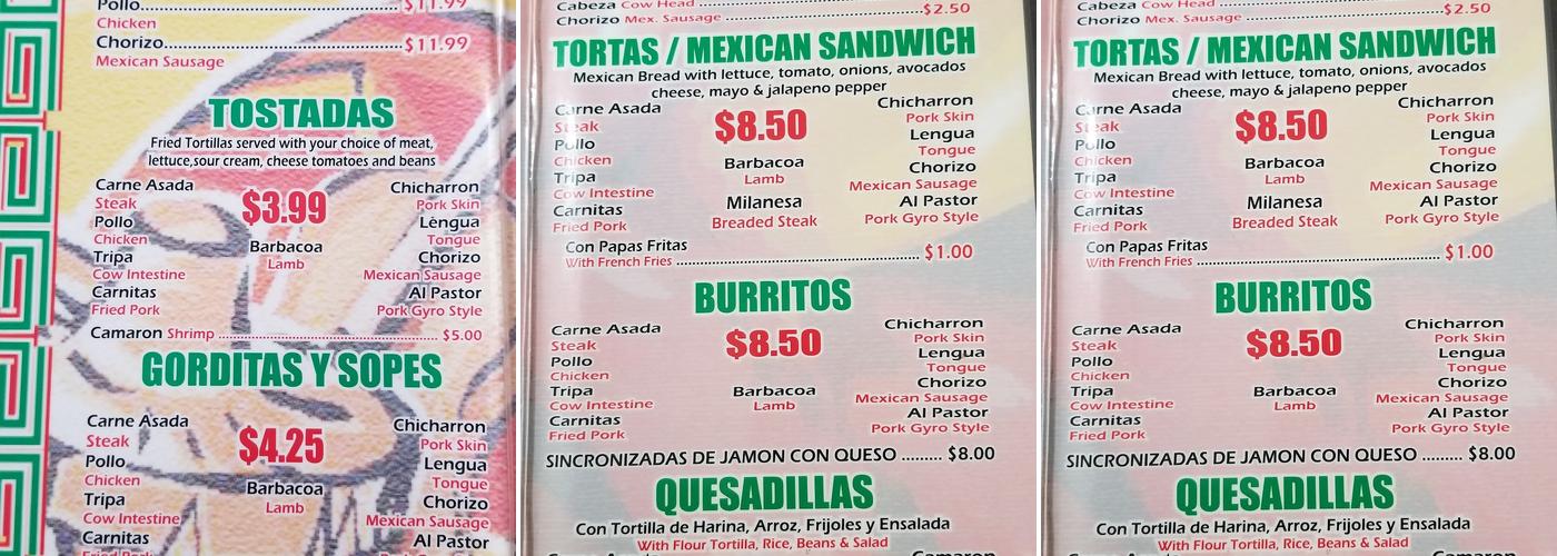 Taqueria El Mariachi Menu