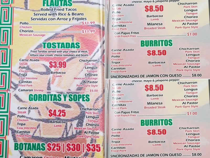 Taqueria El Mariachi Menu