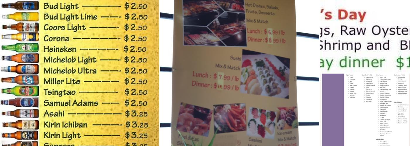 Sakura Japanese Buffet Menu