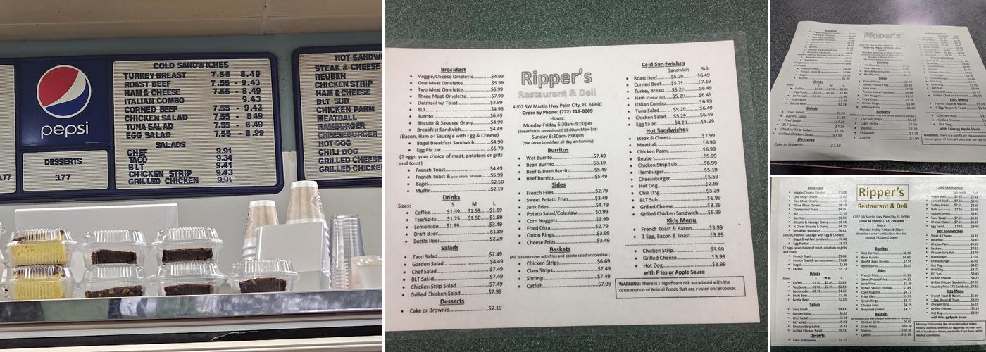 Ripper's Restaurant Menu
