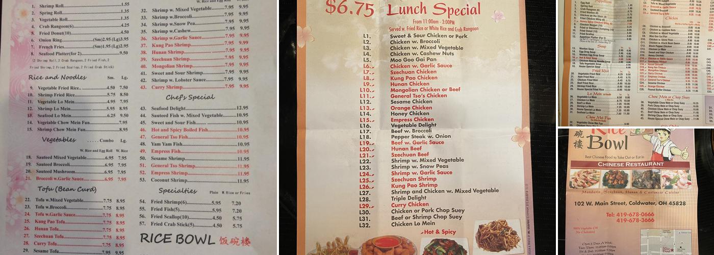 Rice bowl Menu