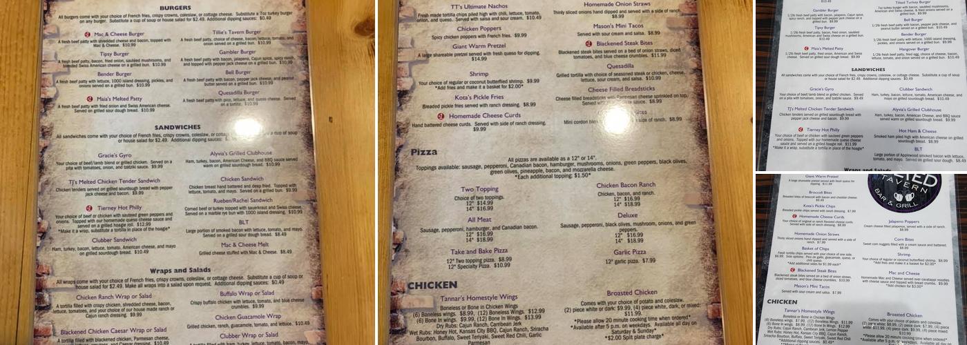 TT's Tilted Tavern Menu