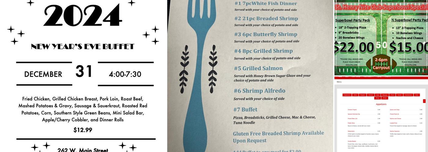 St Henry Nite Club Menu