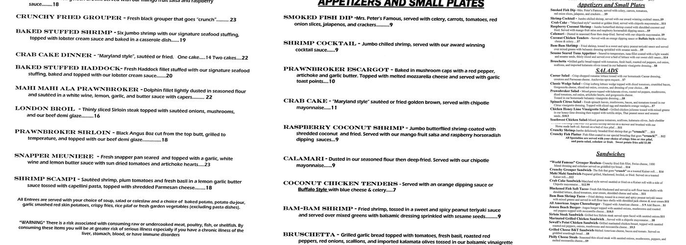 Prawnbroker Grill Menu