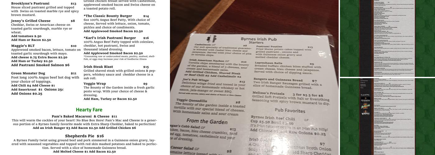 Byrnes Irish Pub Menu
