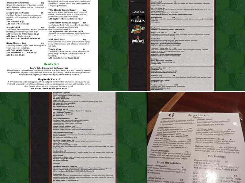 Byrnes Irish Pub Menu