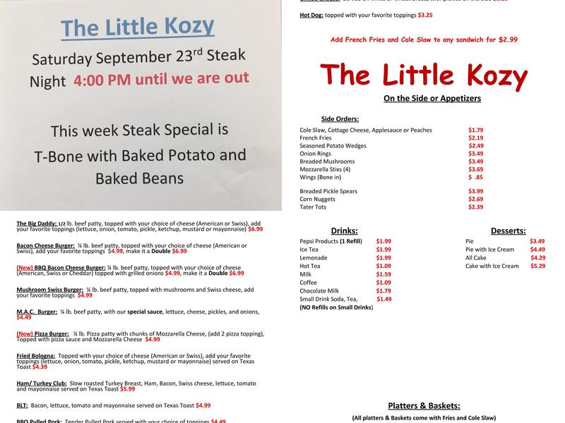 The Little Kozy Menu