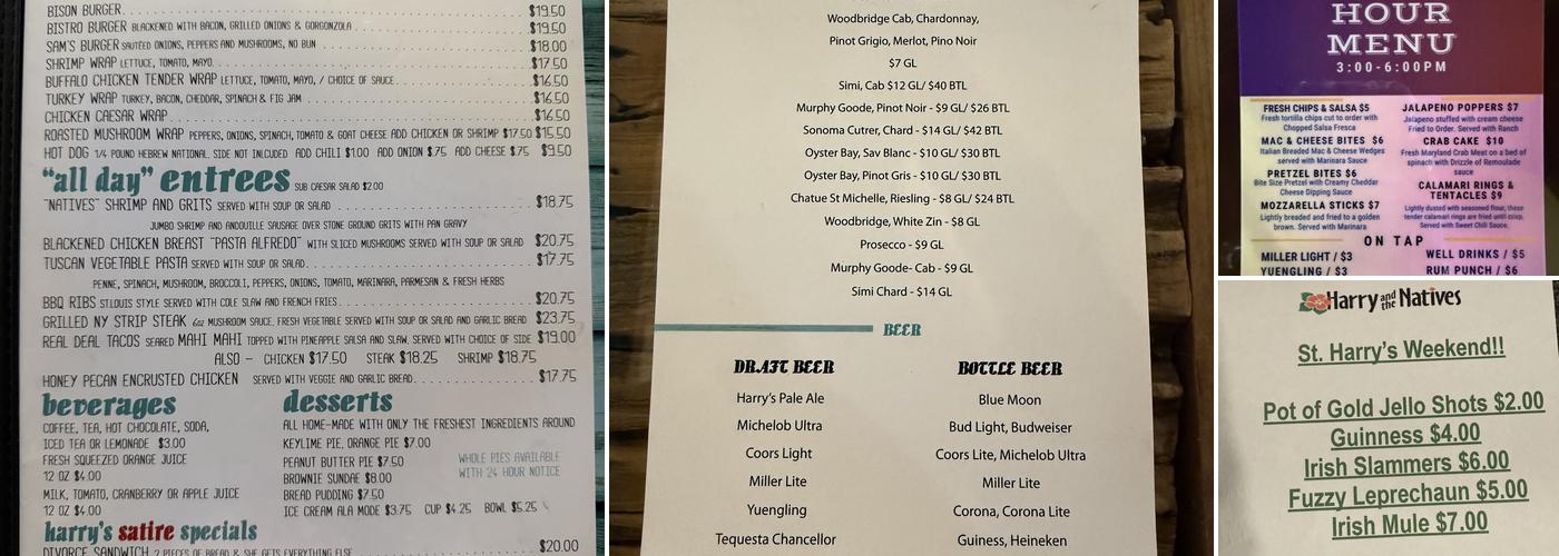 Harry and the Natives Menu