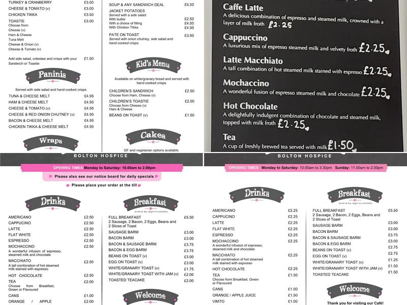 The Old Bank Cafe - Bolton Hospice Menu