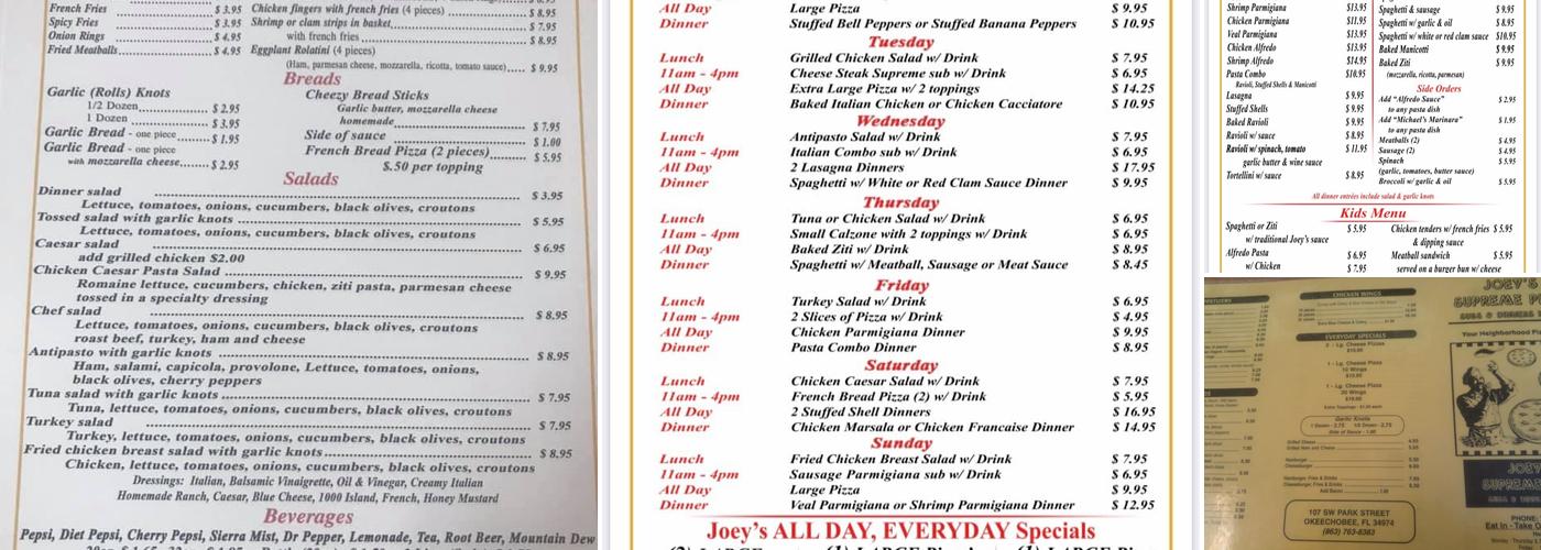 Joey's Pizza Menu