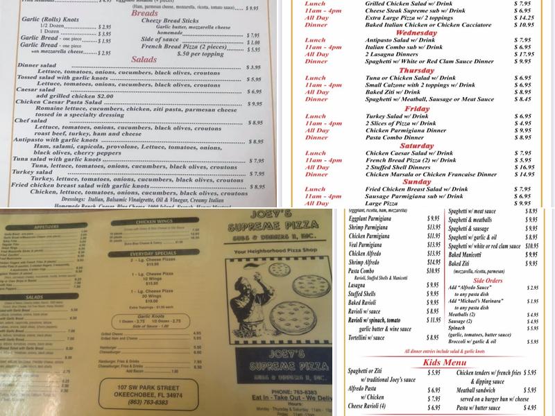 Joey's Pizza Menu