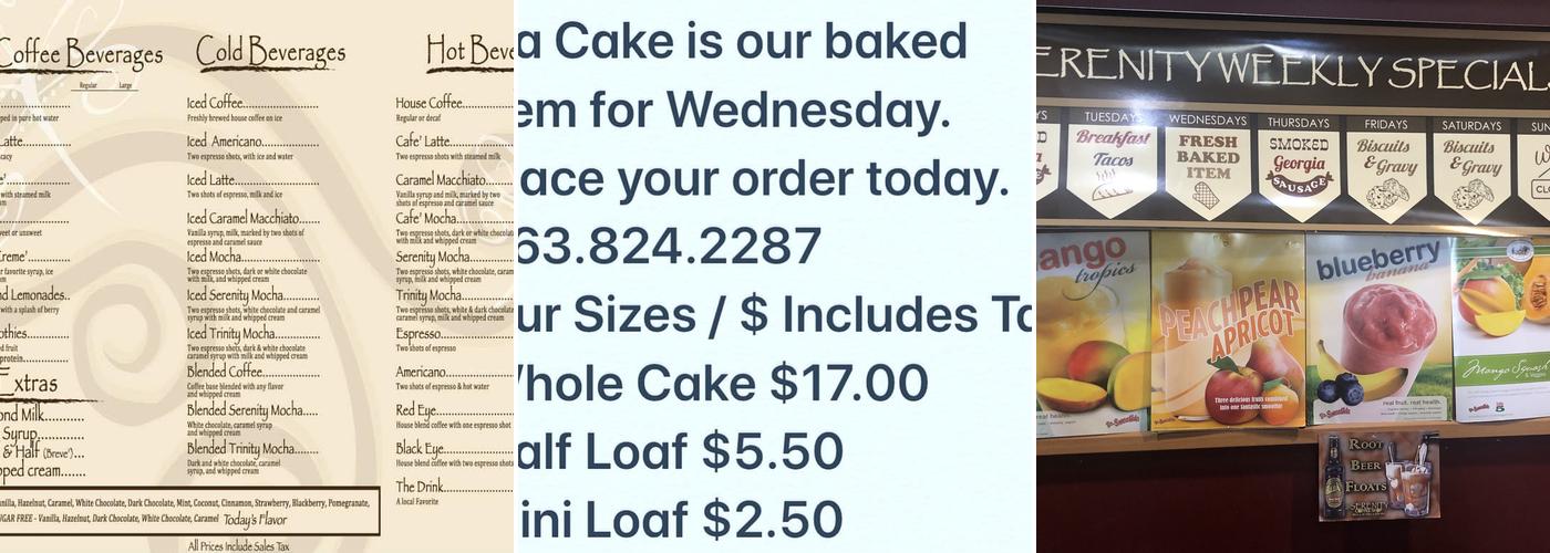 Serenity Coffee Shop Menu