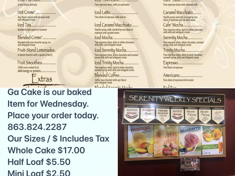 Serenity Coffee Shop Menu