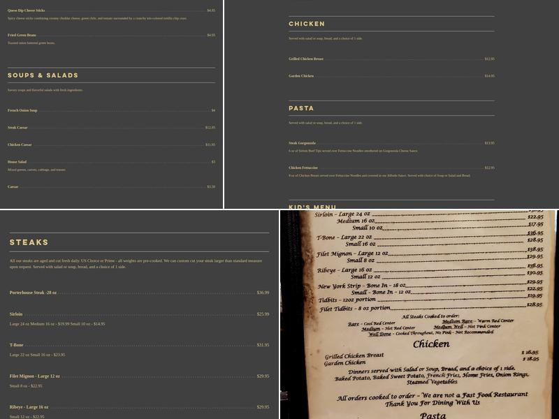 Speckled Perch Steakhouse Menu