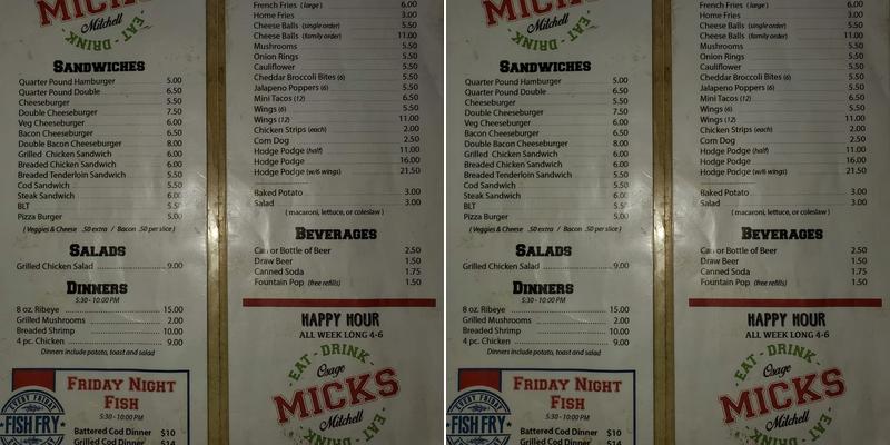 Mick's Lounge & Grill Menu