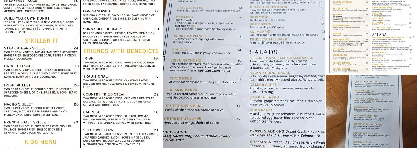 O'Reilly's Cure Restaurant & Bar Menu