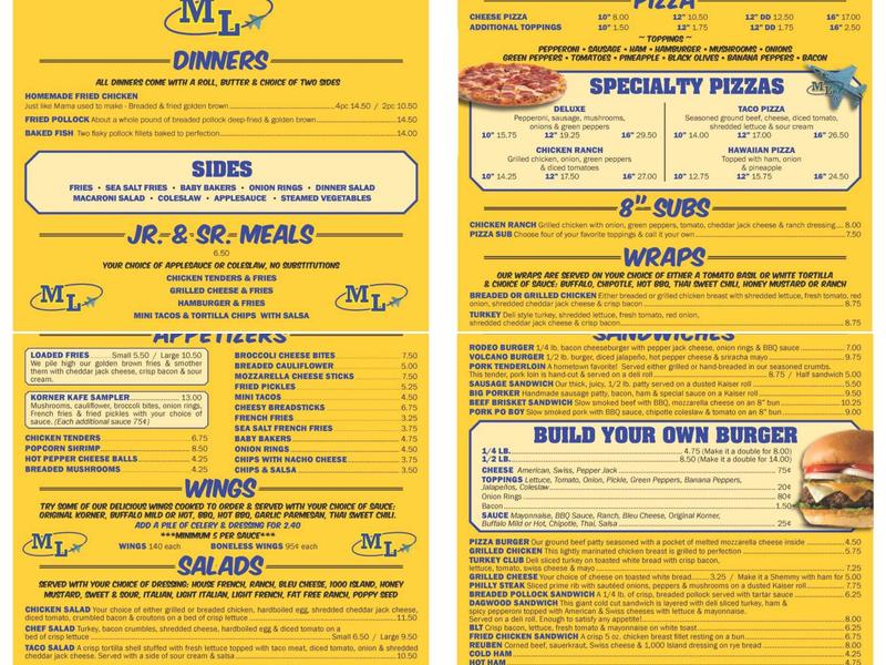 Korner Kafe Menu