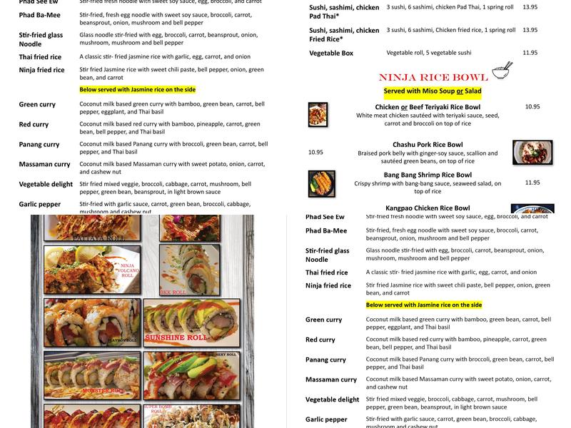Ninja Thai Asian Fusion Menu
