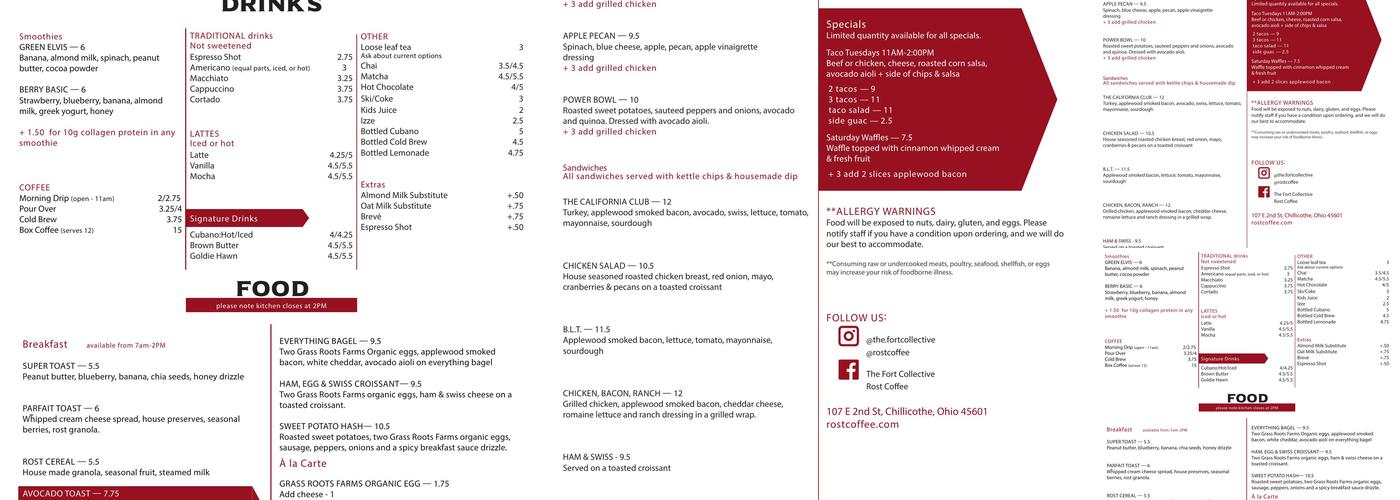 Rōst coffee Menu