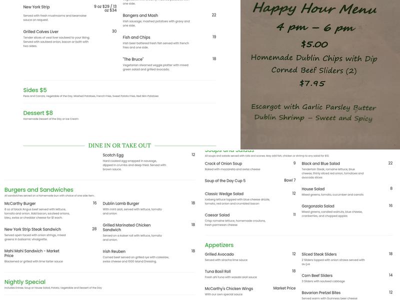 McCarthy's Pub Menu