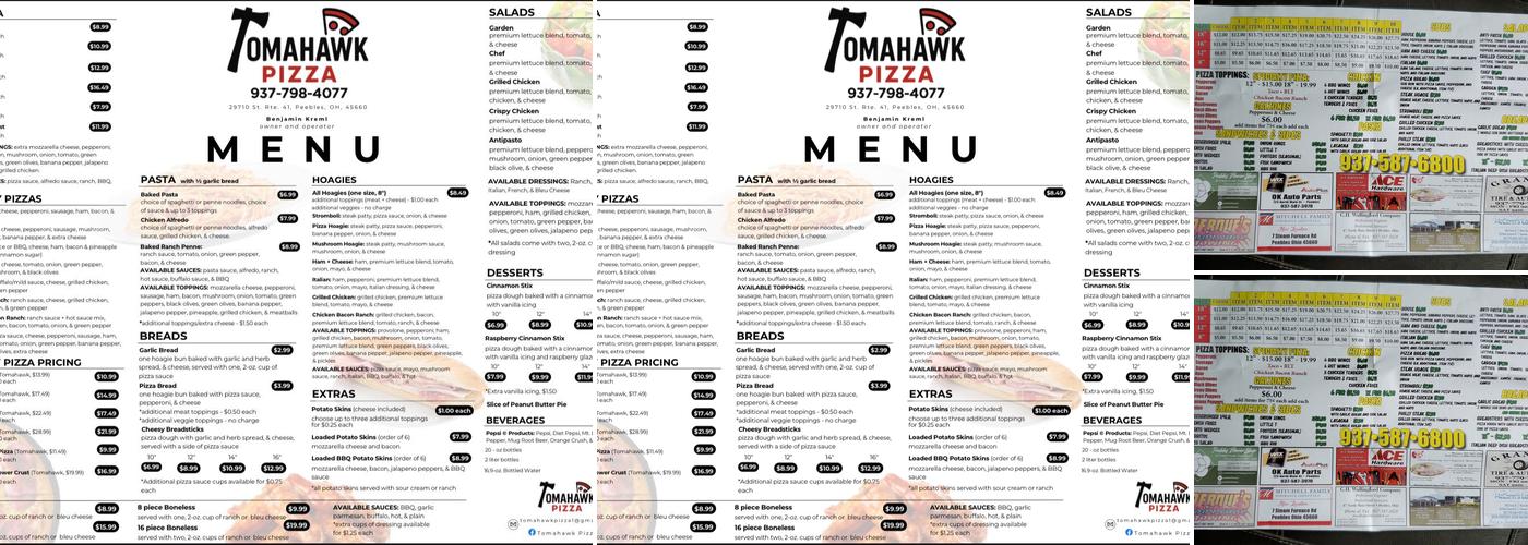 Tomahawk Pizza Menu