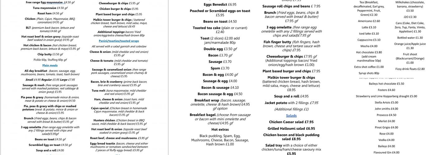 Sanwitches Cafe Menu