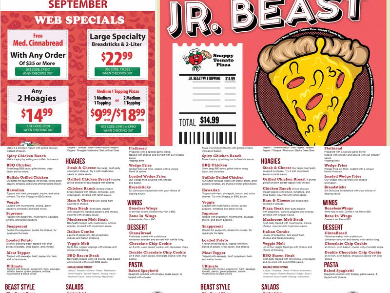 Snappy Tomato Pizza Menu