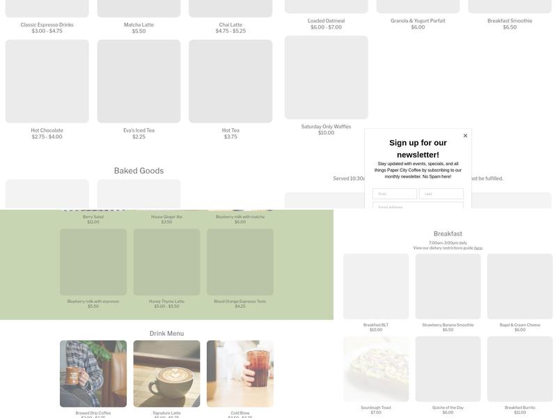 Paper City Coffee Menu