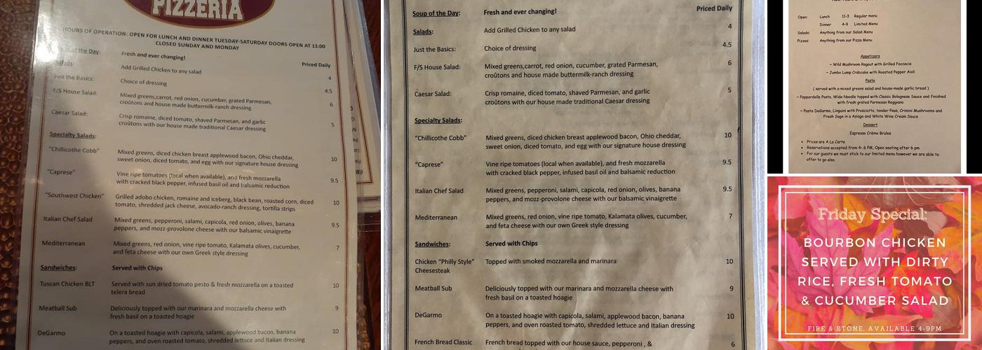 Fire And Stone Pizzeria Menu