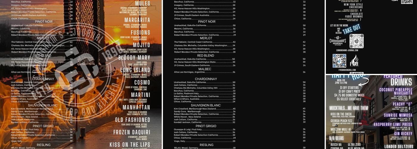 Cunninghams Journal Menu