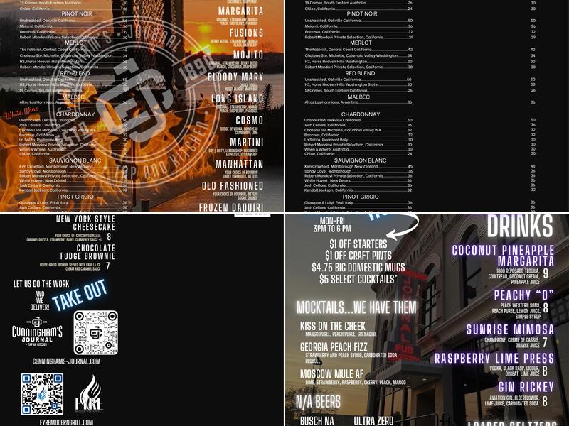 Cunninghams Journal Menu