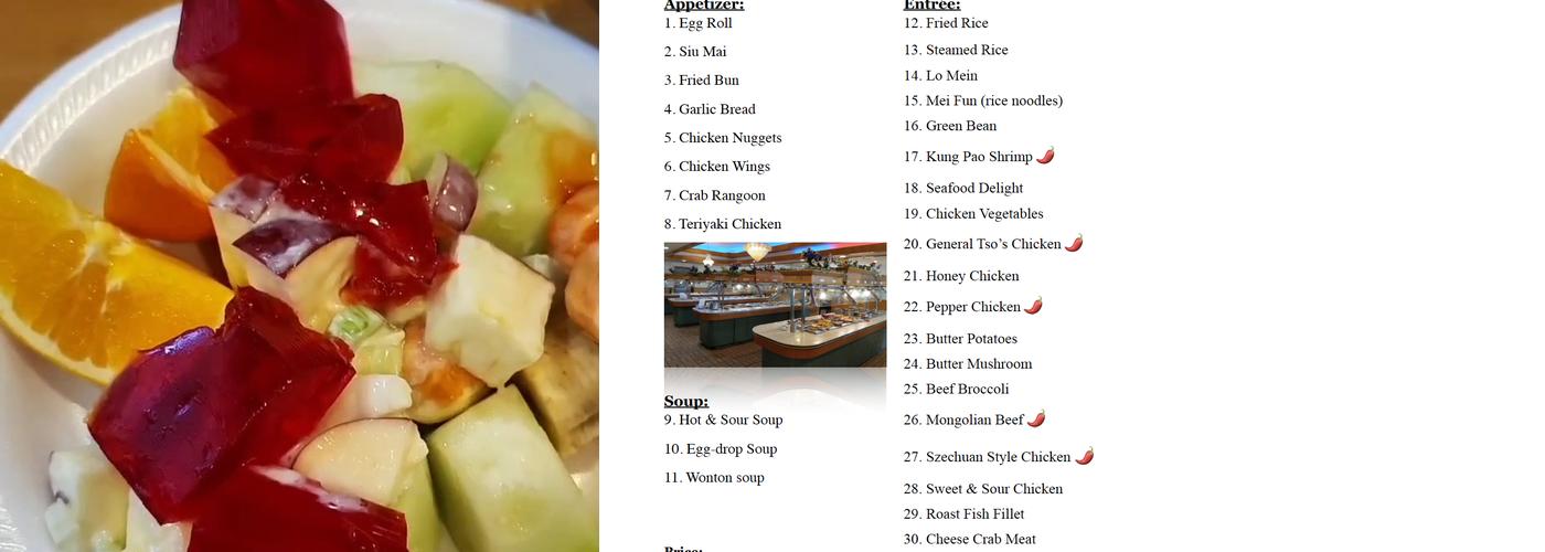 King's Buffet Menu