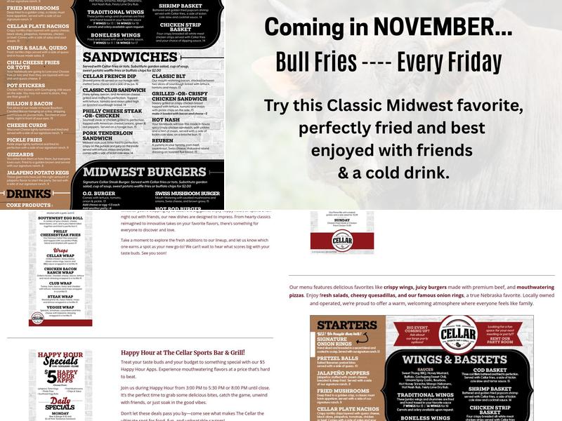 Cellar Sports Bar & Grill Menu