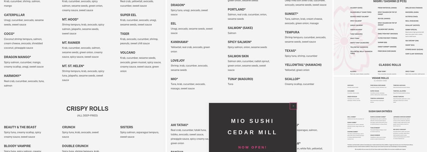 Mio Sushi Sellwood Menu