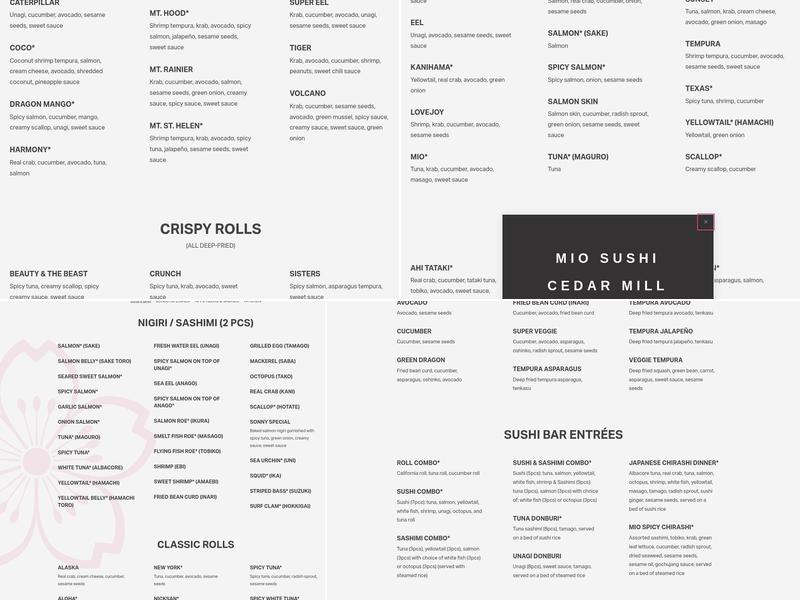 Mio Sushi Sellwood Menu