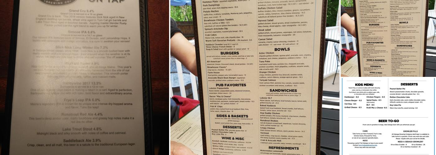 Sebago Brewing Company Brewpub Menu