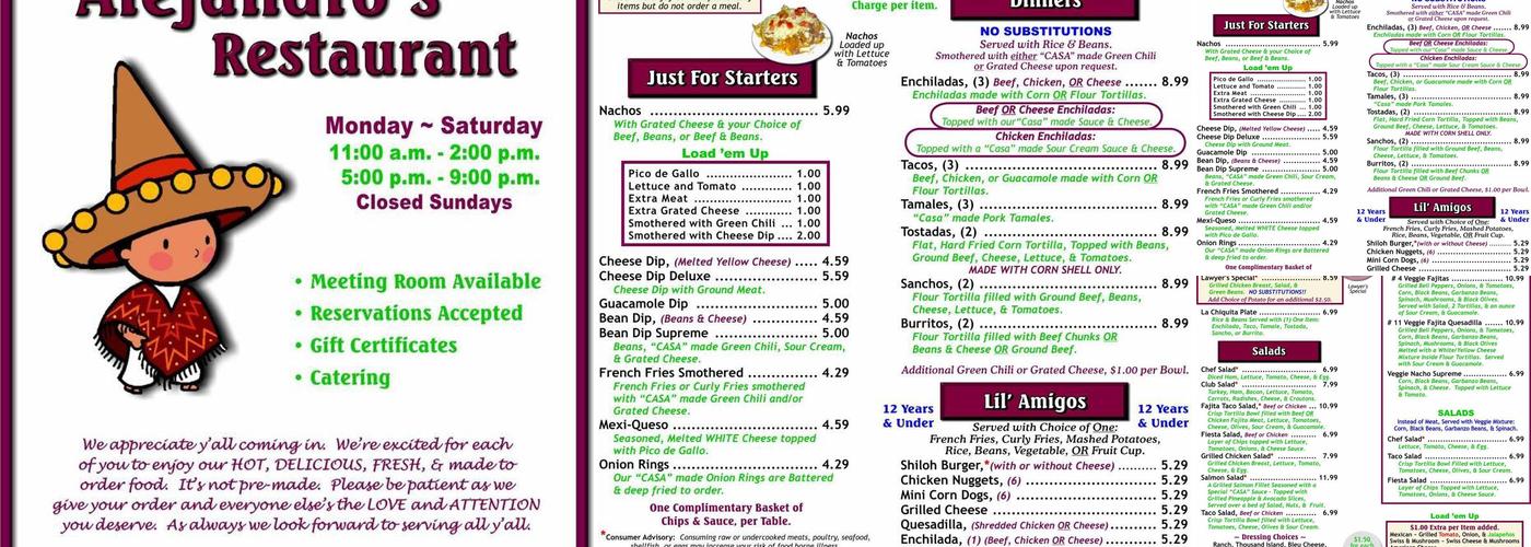 Alejandro's Menu