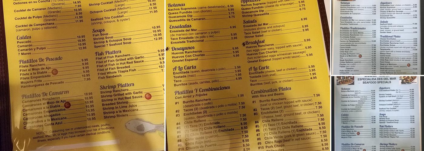 La Playa Dorada Menu
