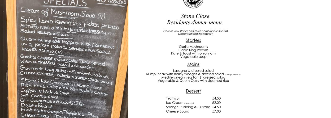 Stone Close Tea Room and B&B Menu