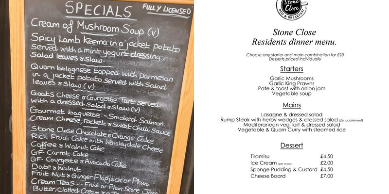 Stone Close Tea Room and B&B Menu