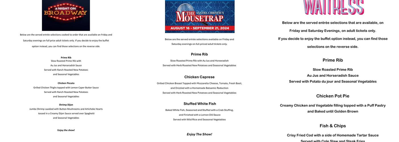 Broadway Palm Dinner Theatre Menu