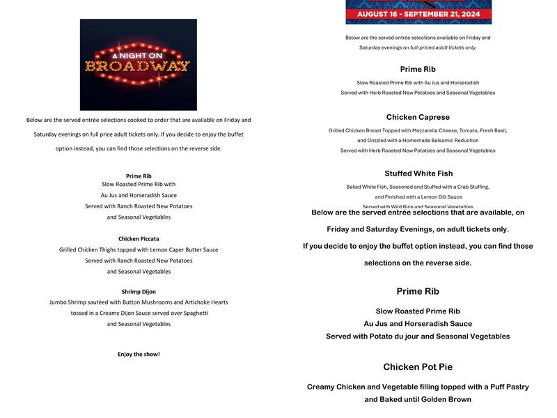 Broadway Palm Dinner Theatre Menu