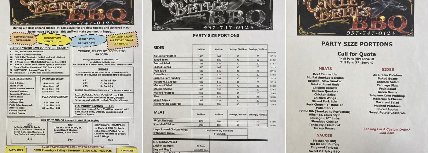 A Better Place LLC Menu