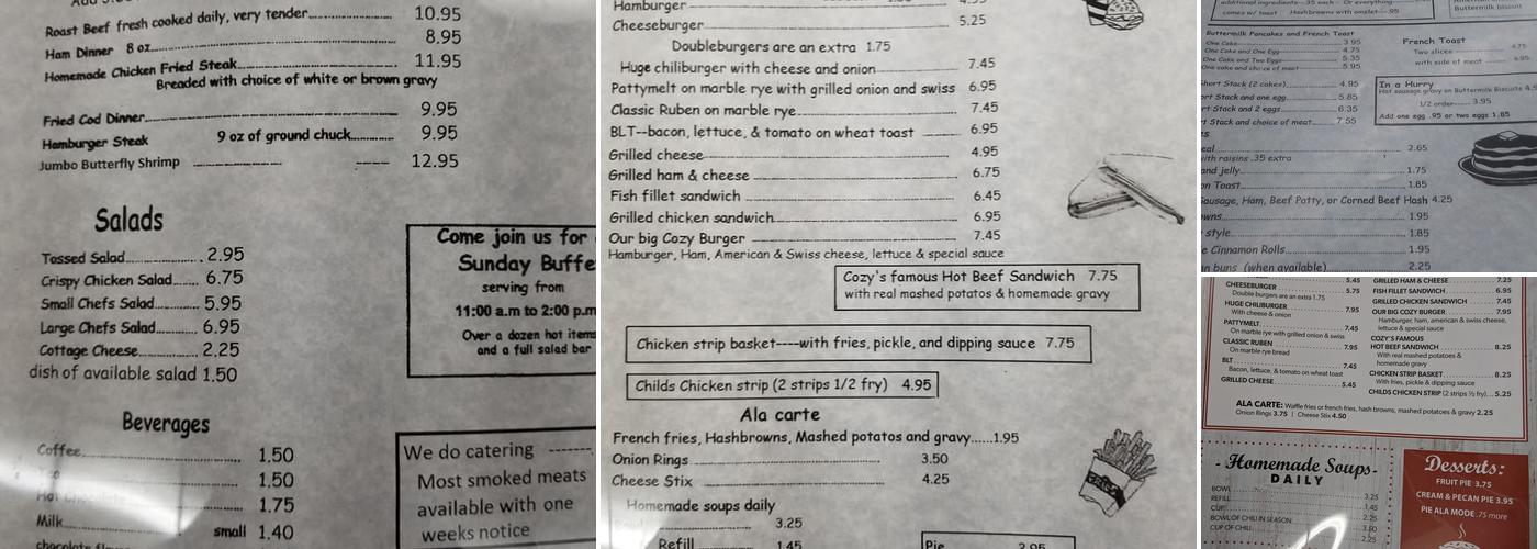 Cozy Inn Cafe Menu
