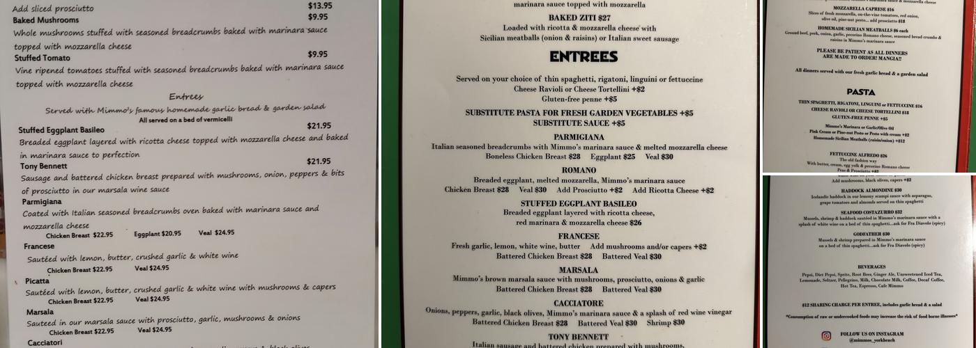 Mimmo's Italian Restaurant Menu