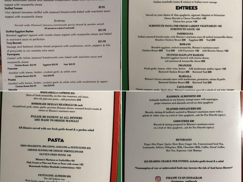 Mimmo's Italian Restaurant Menu